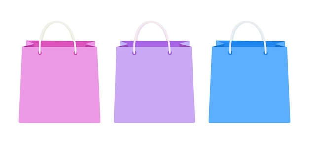 Vector shopping bags template multicolored packages with place for text pink and blue colors sale concept