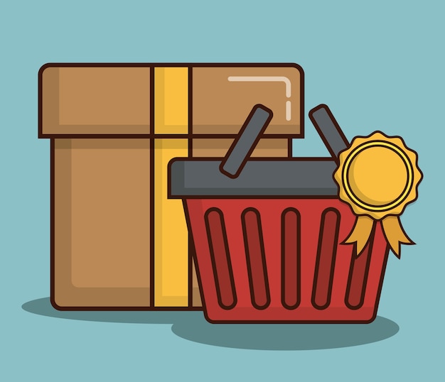 Vector shopping basket and carton box icon