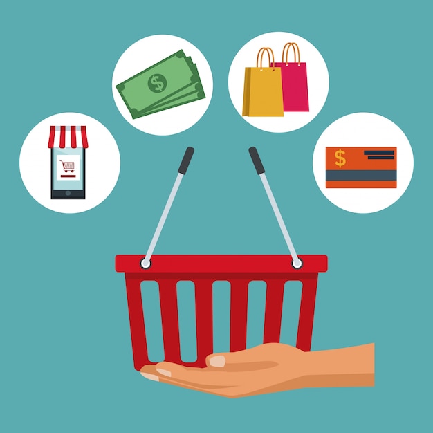 shopping basket and elements icons online shopping 