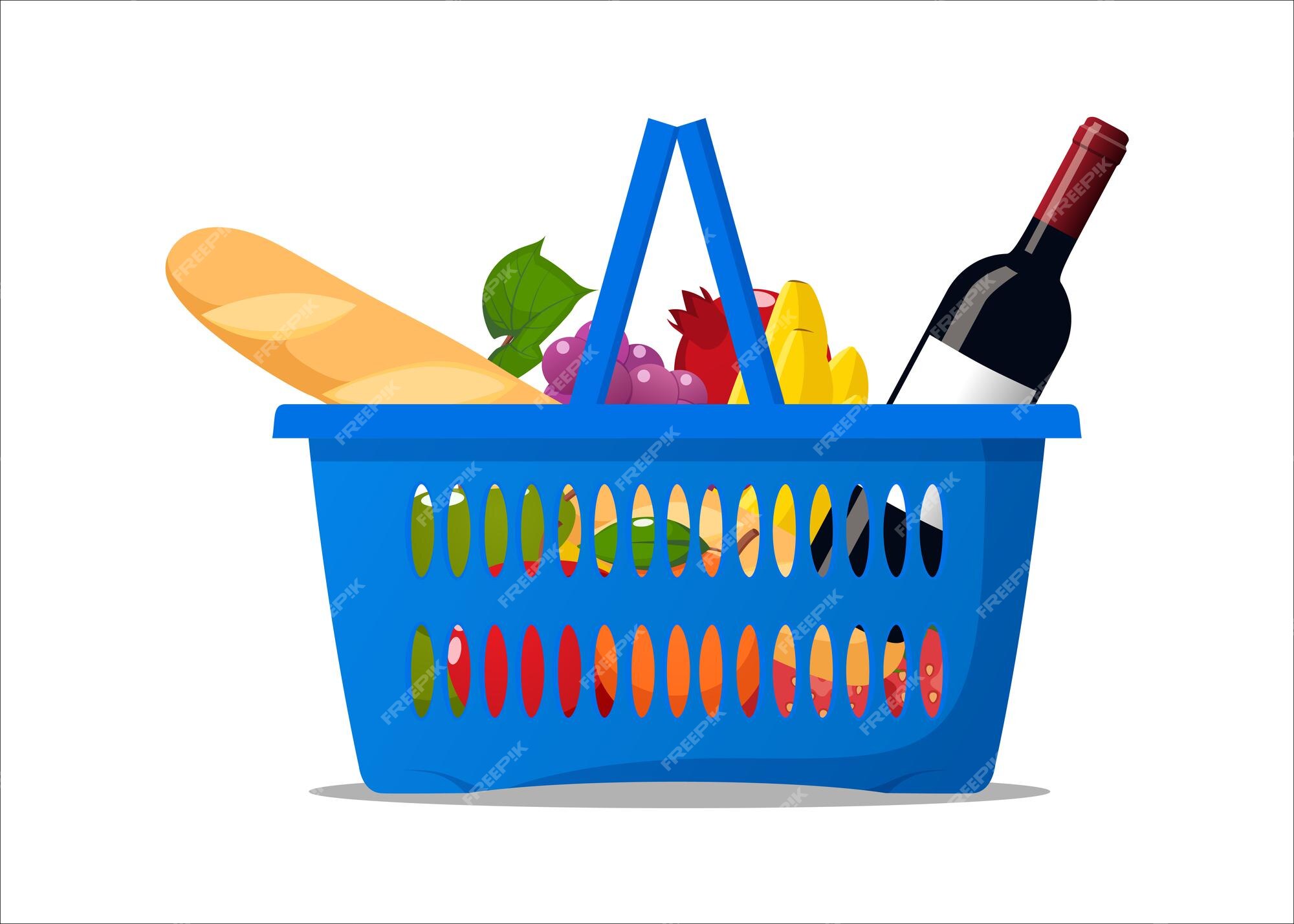 Market shopping basket full food and drink Vector Image