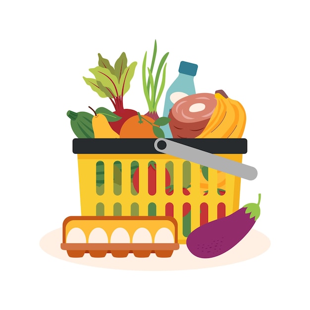 Vector shopping basket with food3