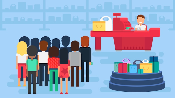Vector shopping on blue