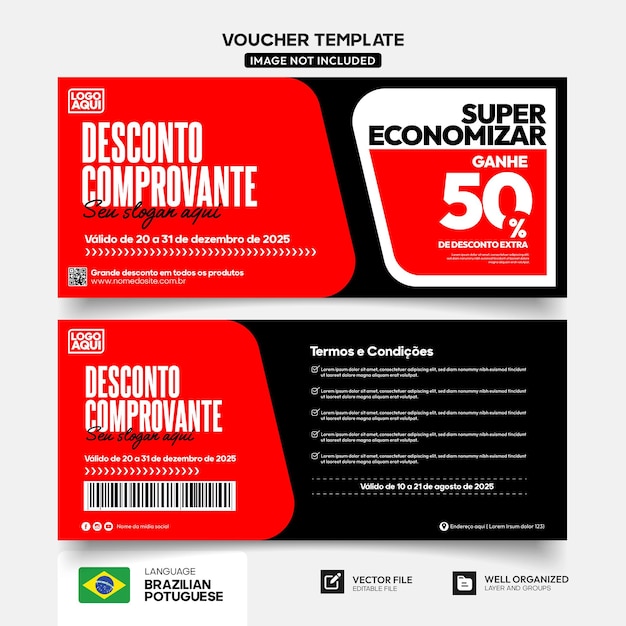 Vector shopping bonus voucher template in brazilian portuguese