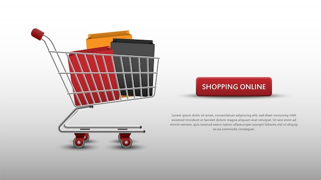 Vector shopping cart and bags