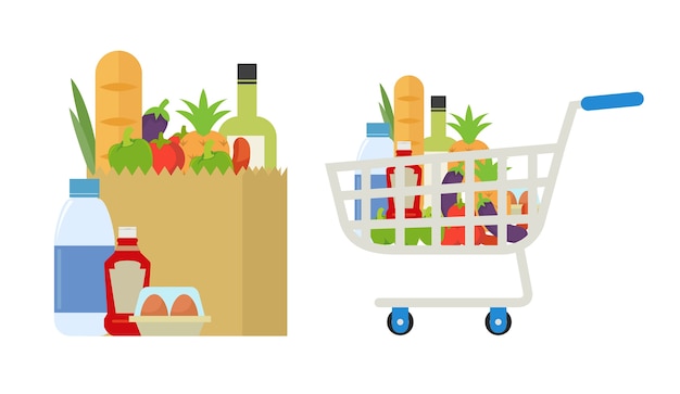 Market shopping basket full food and drink Vector Image