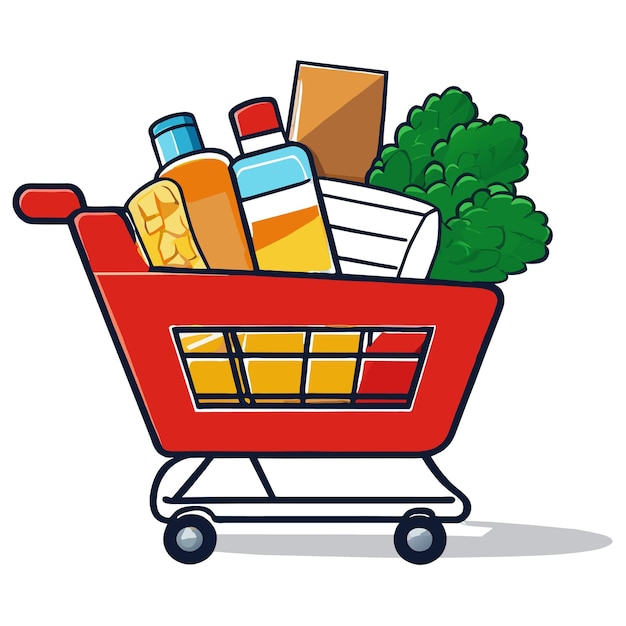 Vector shopping cart full of products