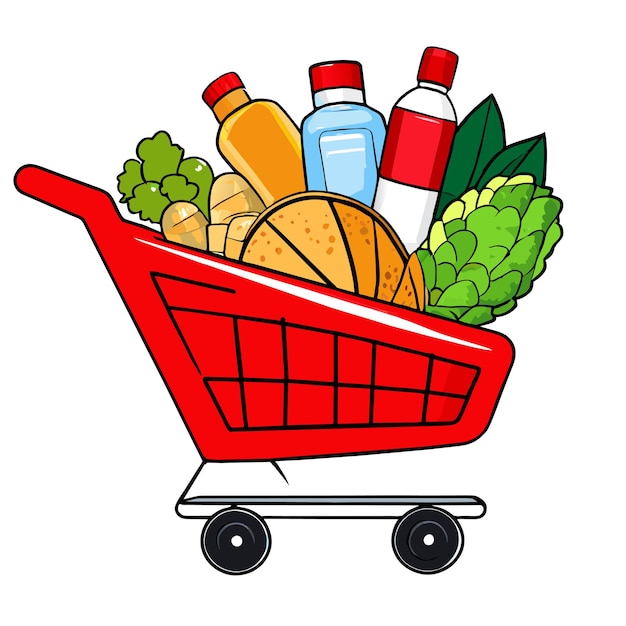 Vector shopping cart full of products