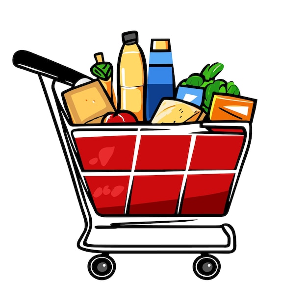 Vector shopping cart full of products