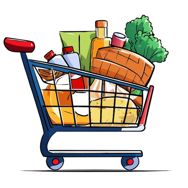 Vector shopping cart full of products