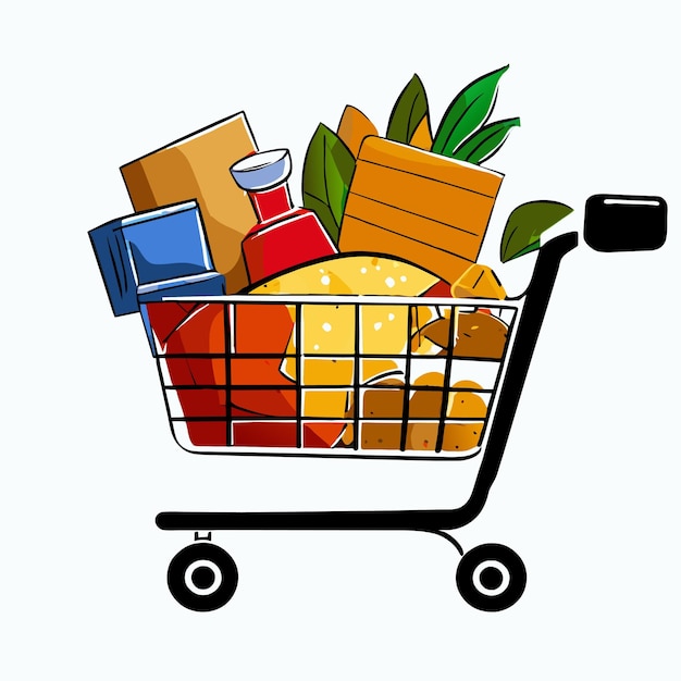 Vector shopping cart full of products