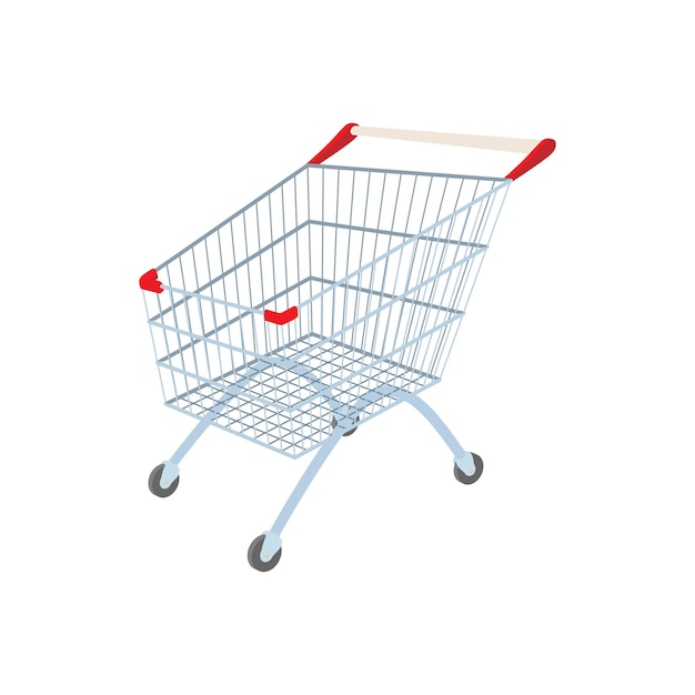 Shopping cart icon in cartoon style on a white background