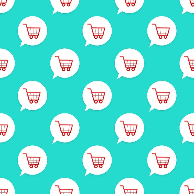 Shopping Cart icon pattern on green background. Vector illustration.