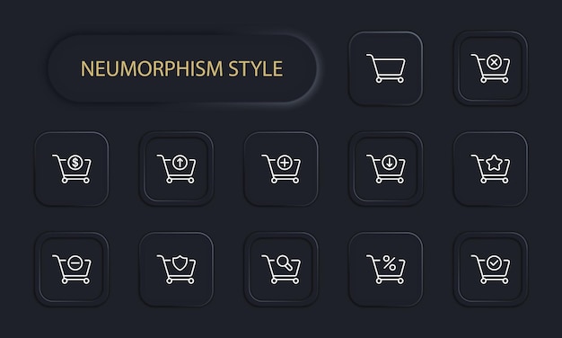 Shopping cart icon set Online shopping discounts membership card delivery apps purchasing seasonal discounts Shopping concept Neomorphism style Vector line icon for Business