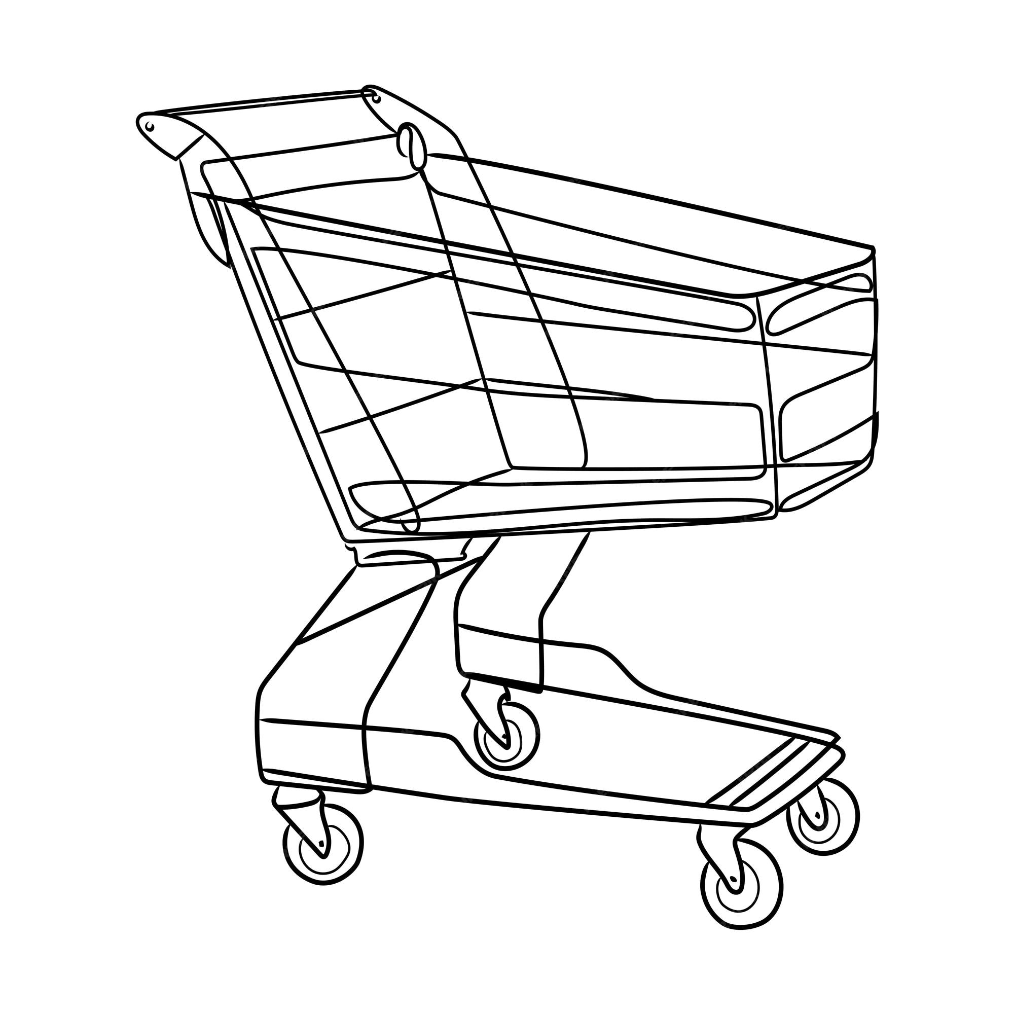 Premium Vector Shopping cart line drawing vector isolated