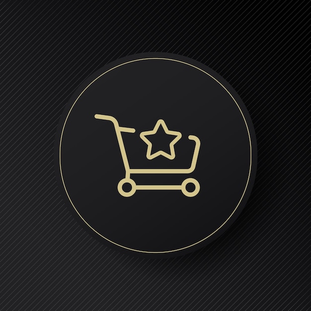 쇼핑 카트 라인 아이콘 별이 있는 트롤리 좋아하는 상품 코인 판매 바구니 구매 구매 주문 개념 비즈니스 및 광고를 위한 벡터 라인 아이콘