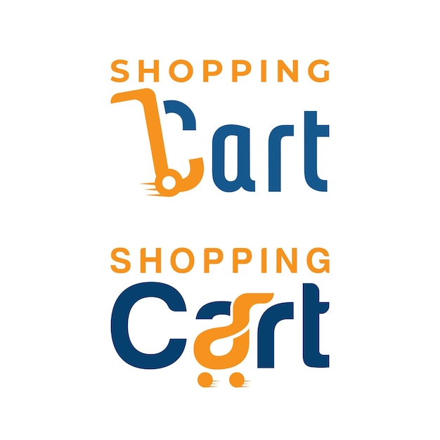 shopping cart logo wordmark design vector template