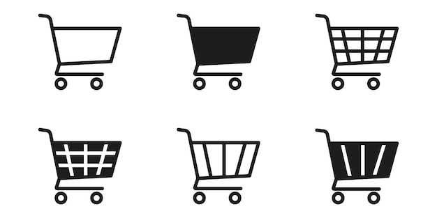 Shopping cart pictogram vector set Shopping trolley in overzicht Internet winkel symbool