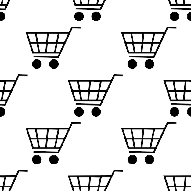 Shopping cart seamless pattern isolated on white background Flat design Vector