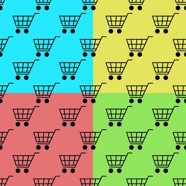 Vector shopping cart seamless pattern set isolated on colors backgrounds flat design vector illustration