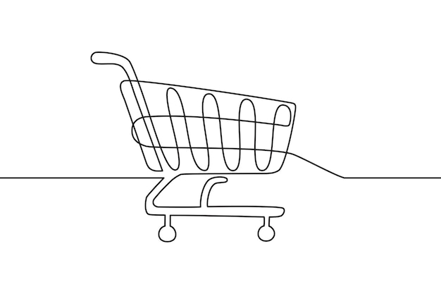 Shopping cart vector continuous line drawing