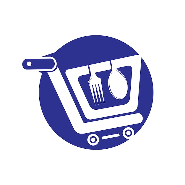 Shopping cart with fork and spoon icon logo design