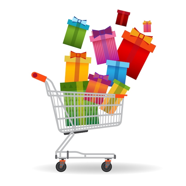 Shopping cart with present box big sale banner