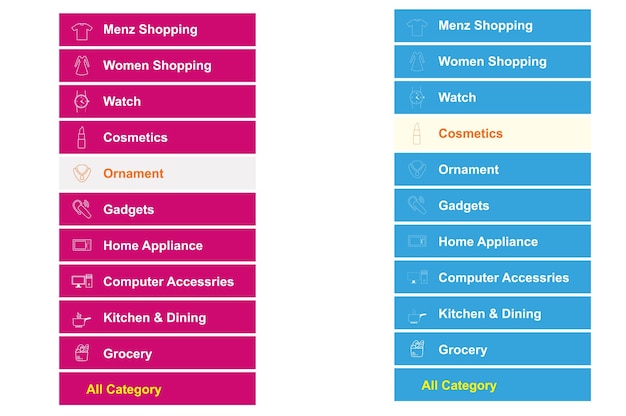 Shopping Category Menu for Website and Mobile UI UX Design Information