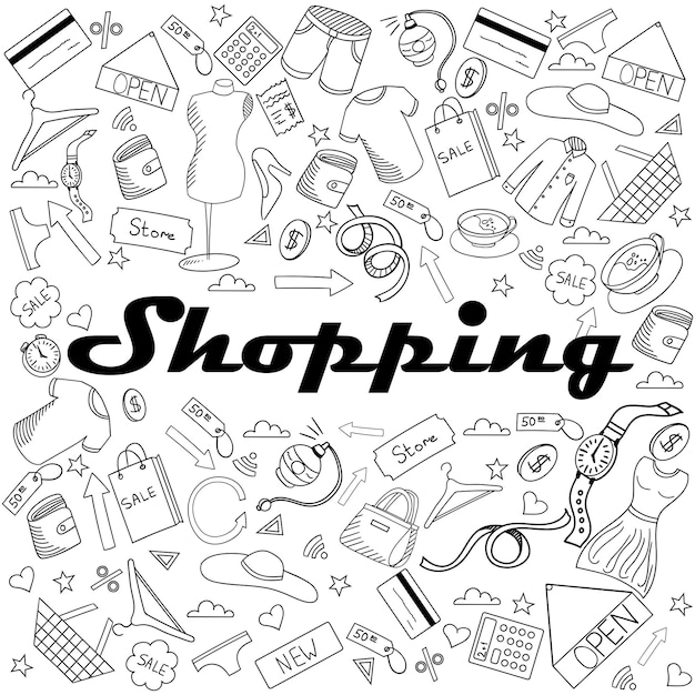 Shopping coloring book vector illustration