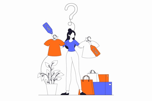 Shopping concept with people scene in flat outline design