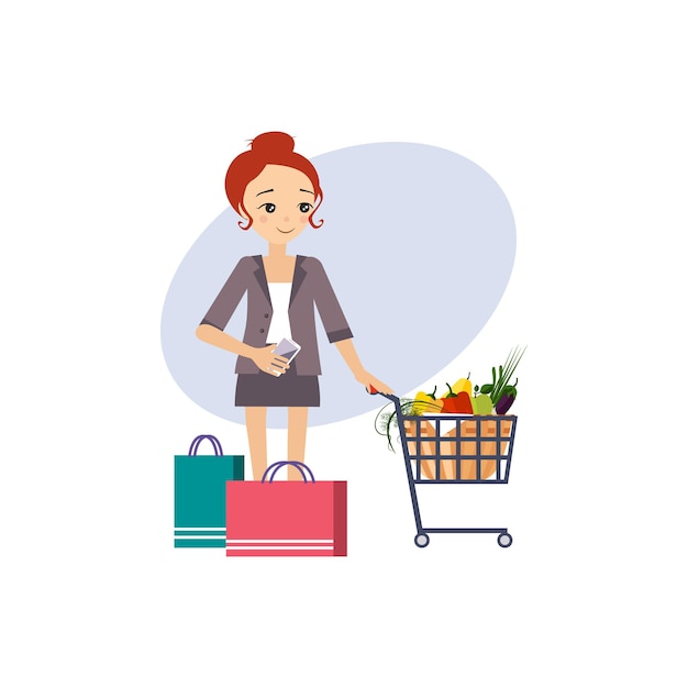 Shopping. Daily Routine Activities of Women. Colourful Vector Illustration
