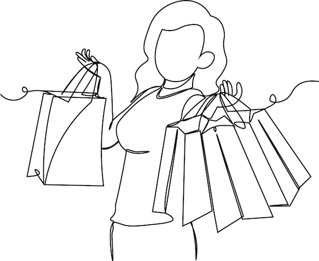 Vettore shopping day elements line art continuo una linea