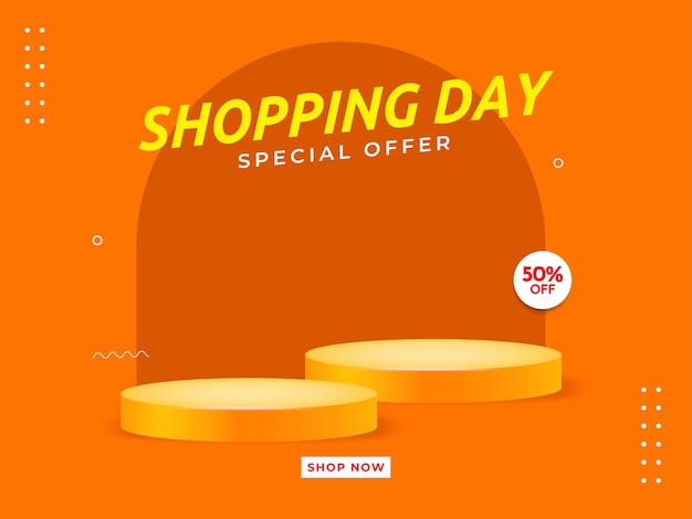 Shopping day special offer banner with podium template design