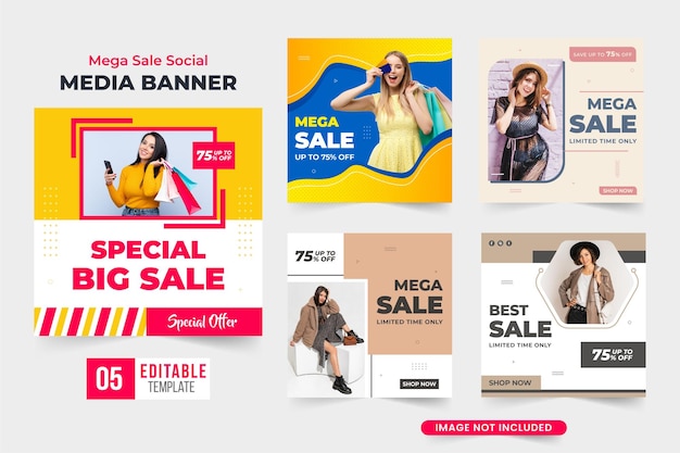 Vector shopping discounts and mega sale offer template set design with red and blue colors mega sale shop promotional web banner bundle vector for digital marketing special sale discount poster collection