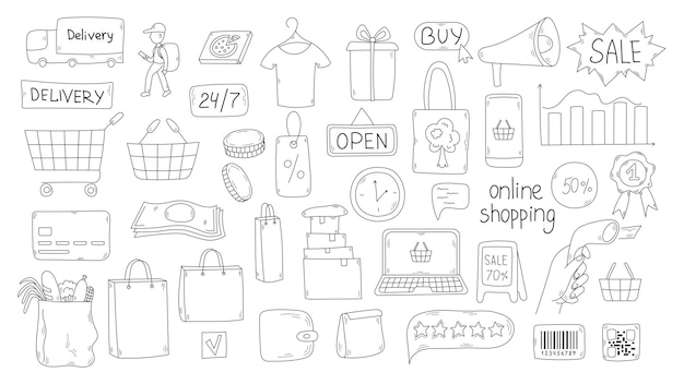 Shopping doodle elements set
