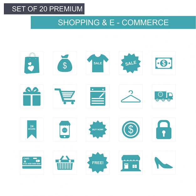 Shopping and ecommerce icons set blue