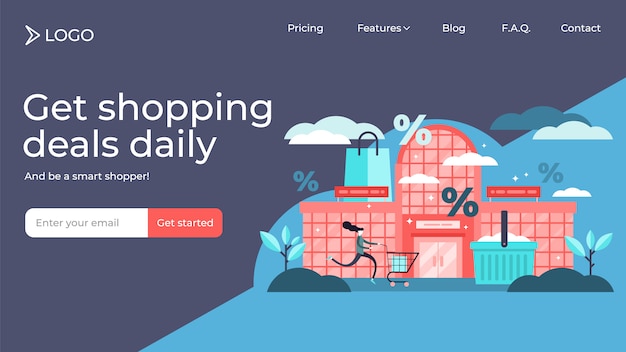 Shopping flat tiny persons vector illustration landing page template design