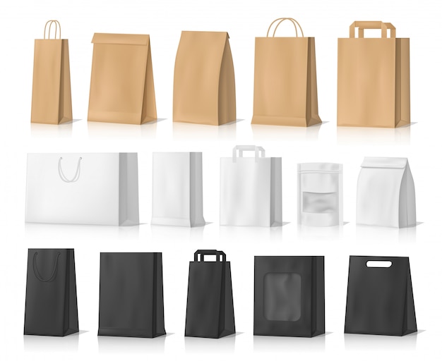 Shopping, gifts and food paper bag mockups