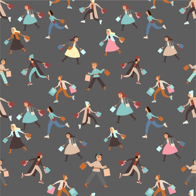 Shopping girls seamless pattern