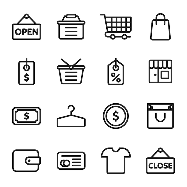 Shopping icon pack, outline icon style