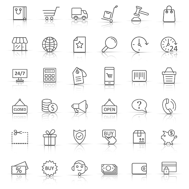 Shopping icon set in flat style Online commerce vector illustration on white isolated background Market store business concept