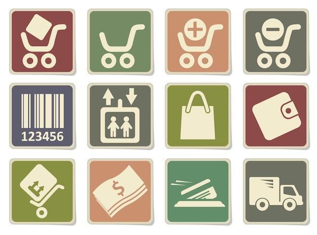 Shopping icons on cardboard labels