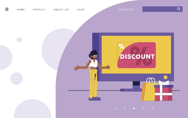 Shopping Illustration purple banner website mockup