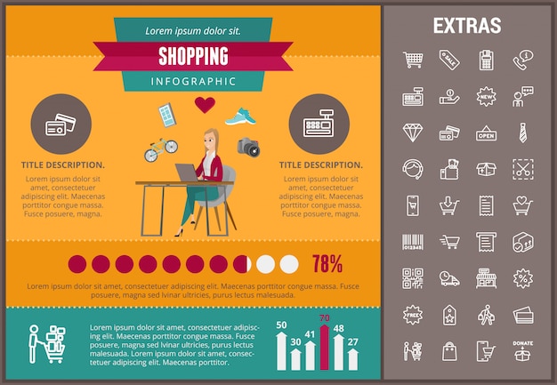 쇼핑 Infographic 템플릿, 요소 및 아이콘