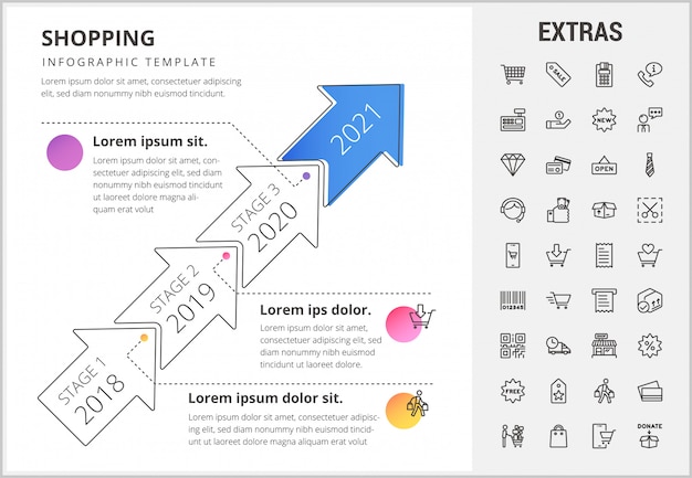 Shopping modello infografica, elementi e icone