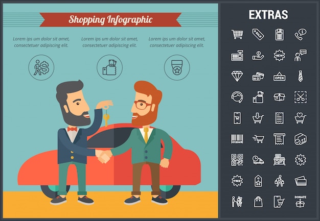 Shopping modello infografica, elementi e icone