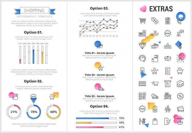 Shopping modello infografica, elementi e icone