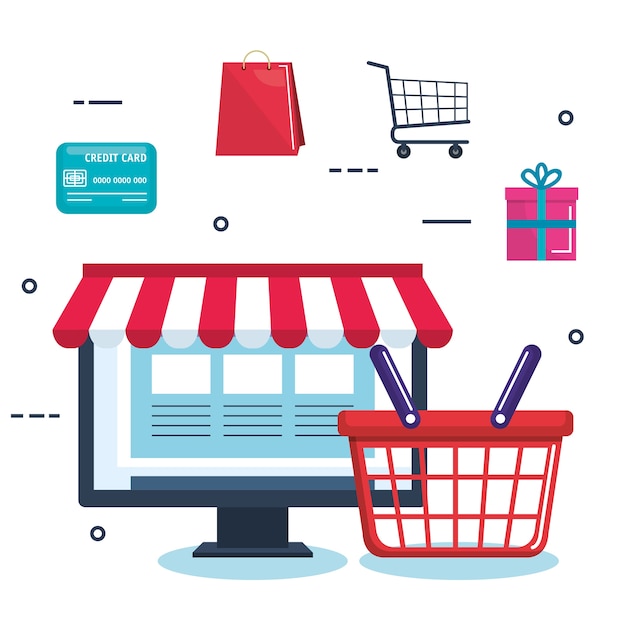 Shopping on line set icons