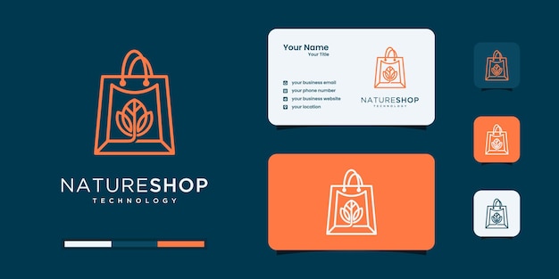 Shopping logo with bag and leaf concept logo design templates