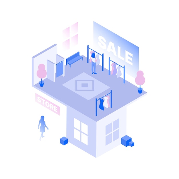 Shopping Mall in Metaverse Isometric Store Interior