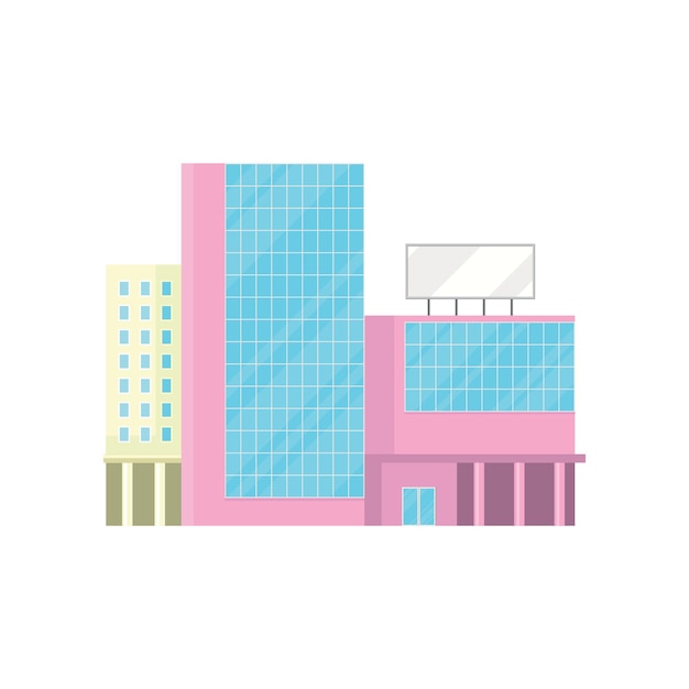 Shopping mall office building facade modern city house cartoon vector illustration on a white background